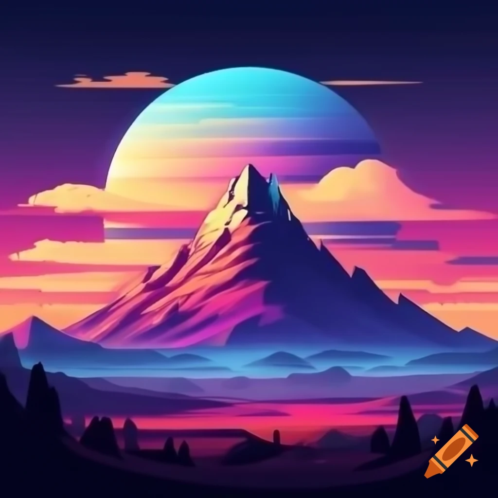 Vivid colors of mountain at sunrise illustration