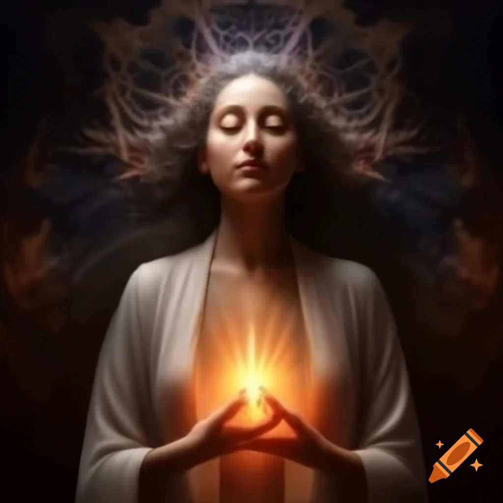 Feminine figure representing sacred feminine power emitting vibrant energy waves