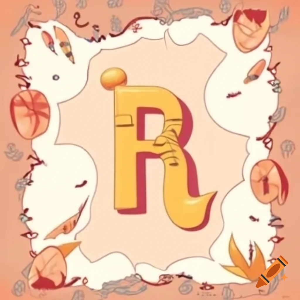 Letter R on canvas with artistic designs