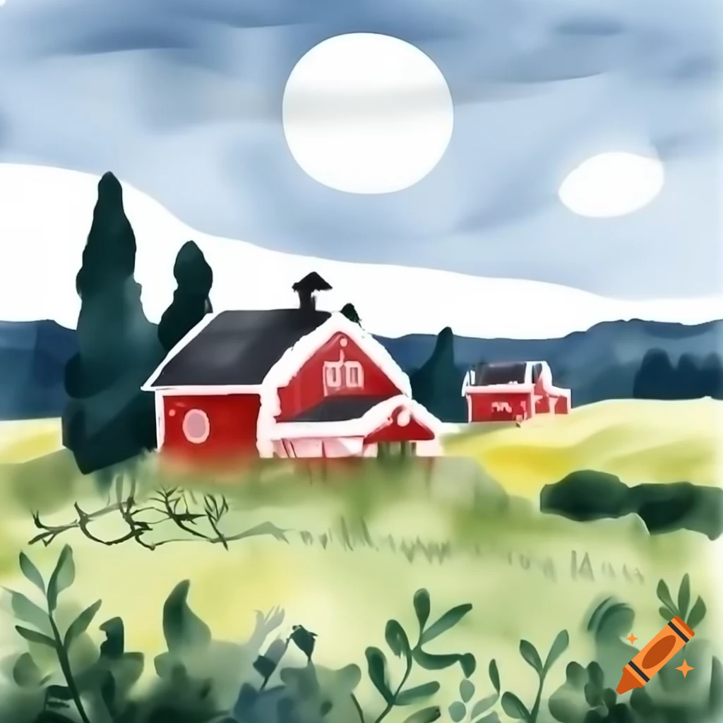 Farm scene at night in Sweden