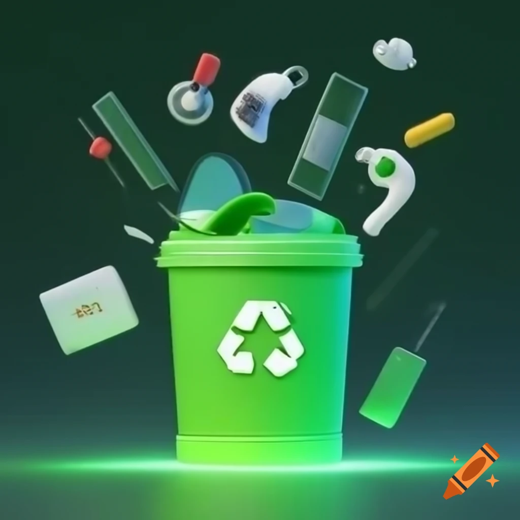 Smart trashcan with bright green lid indicating non-hazardous status