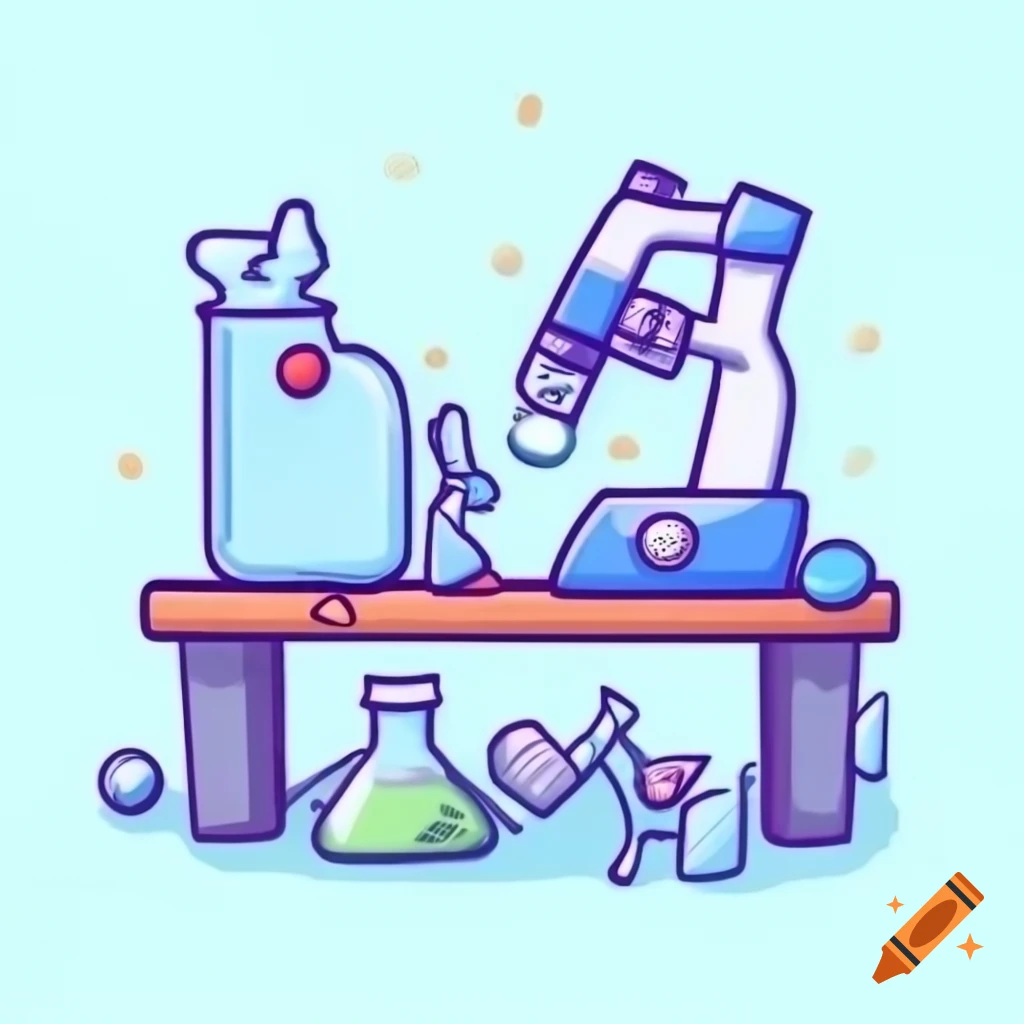 Cute drawing of a messy laboratory bench