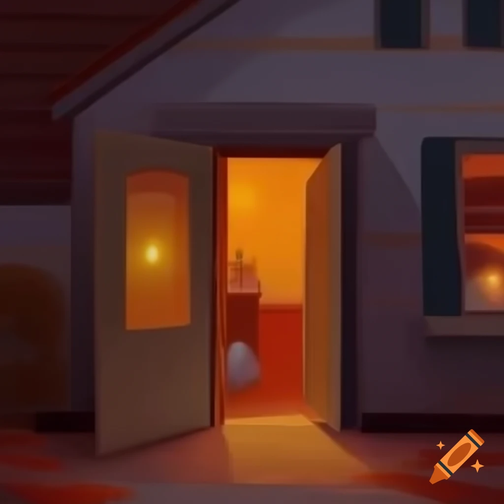 Digital painting of cozy house with open door inviting warmth