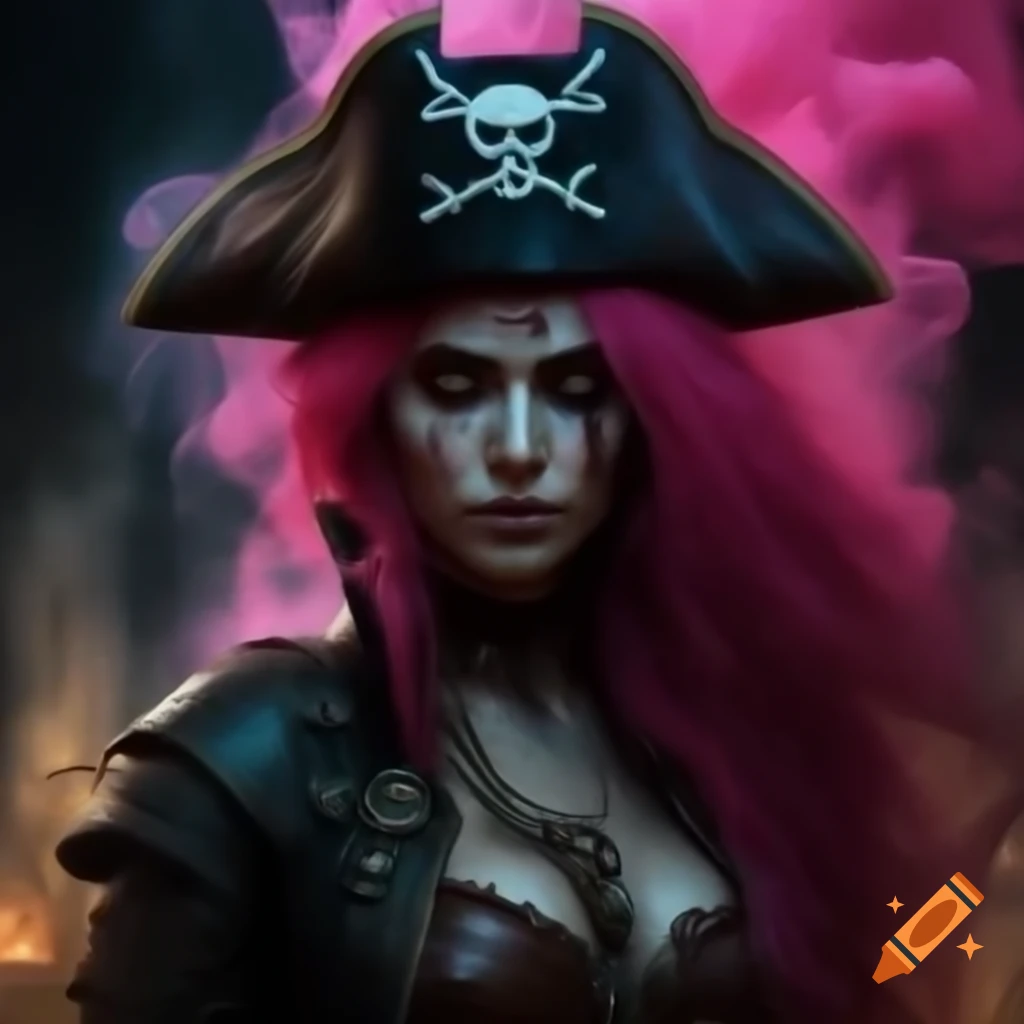 Undead Woman Pirate With Pink Smoke Background On Craiyon