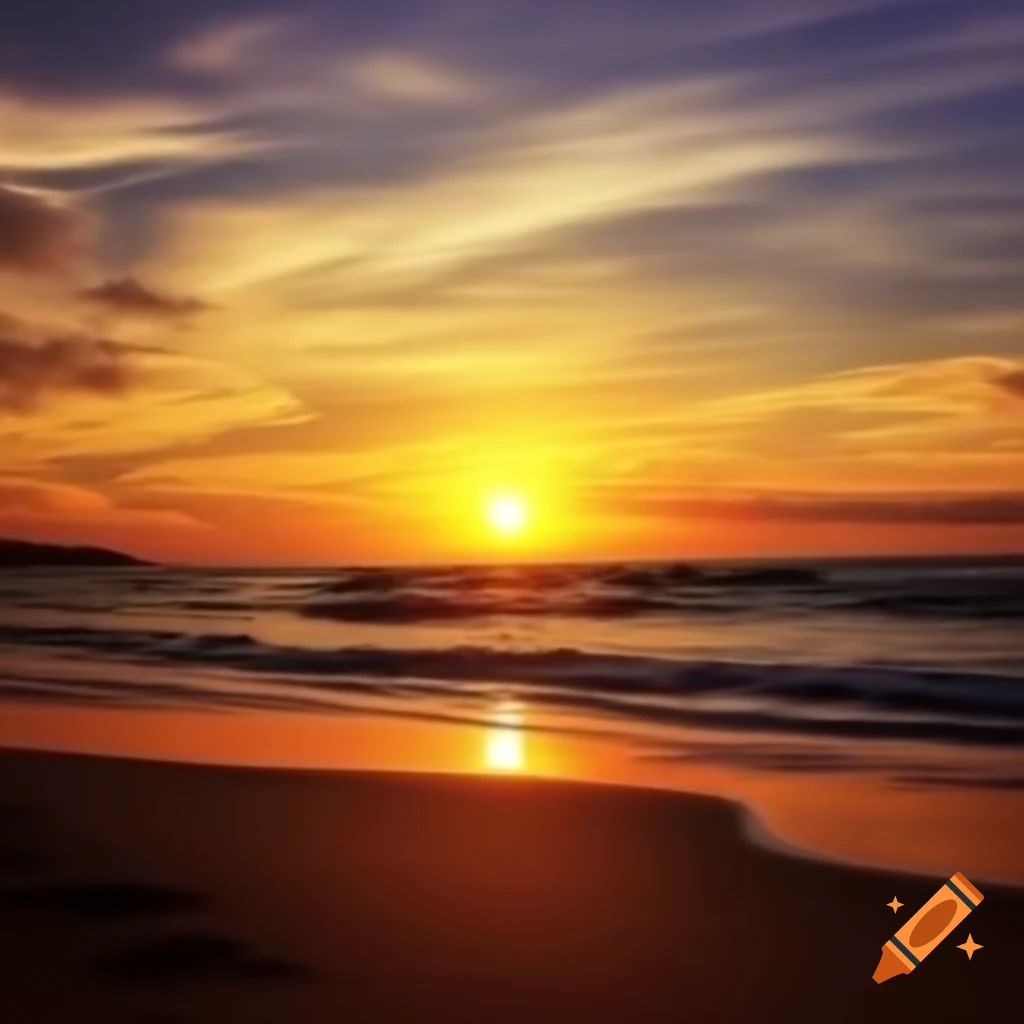 Golden beach sunset with vibrant colors