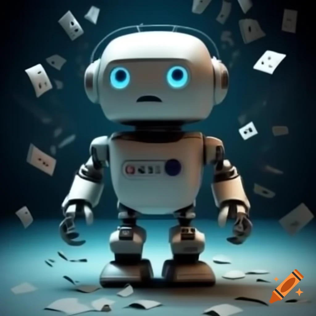 AI robot collapsing under overwhelming information overload