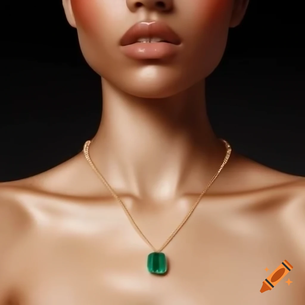 Lady wearing a small emerald necklace