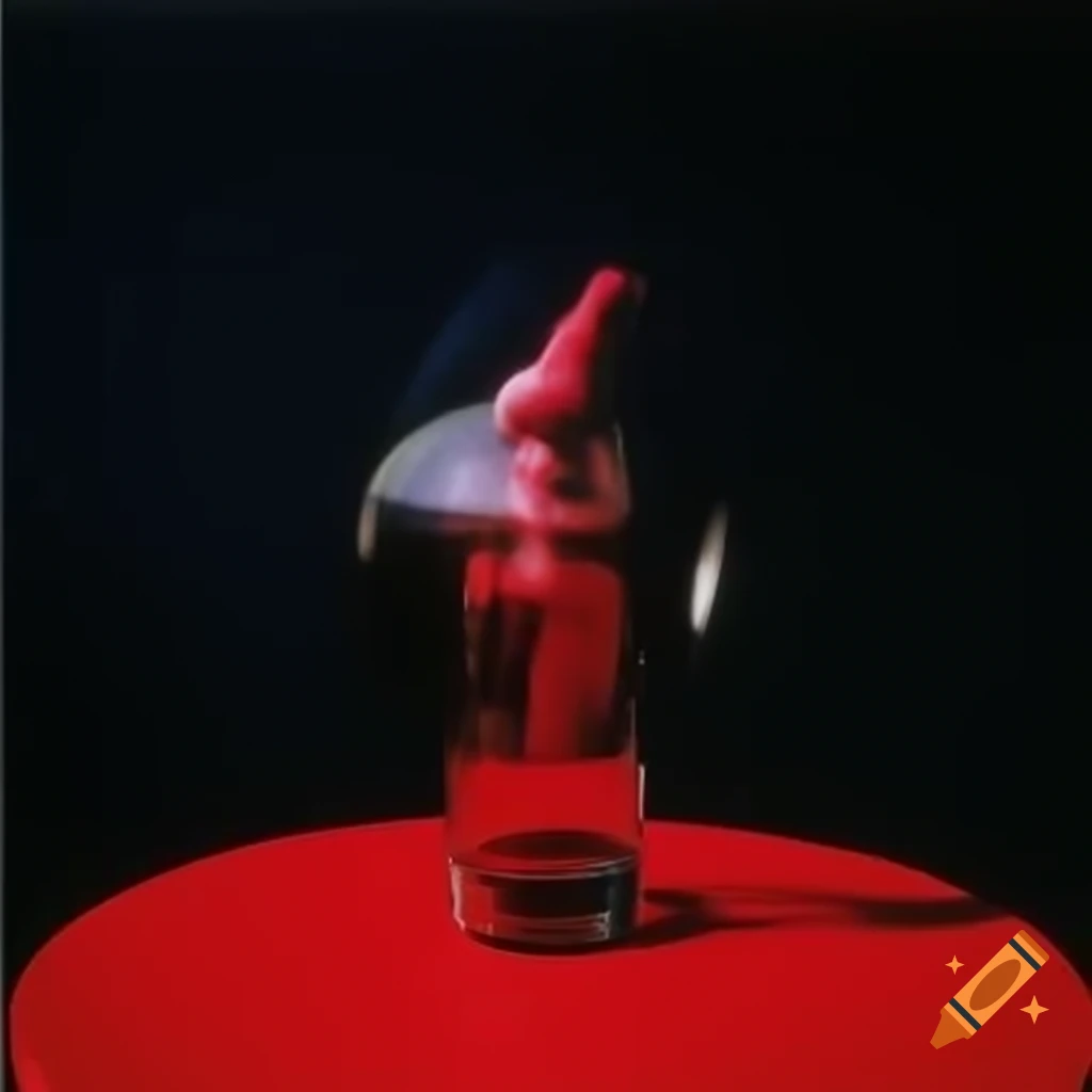 Red glass statue in pop surreal 2000's photography style