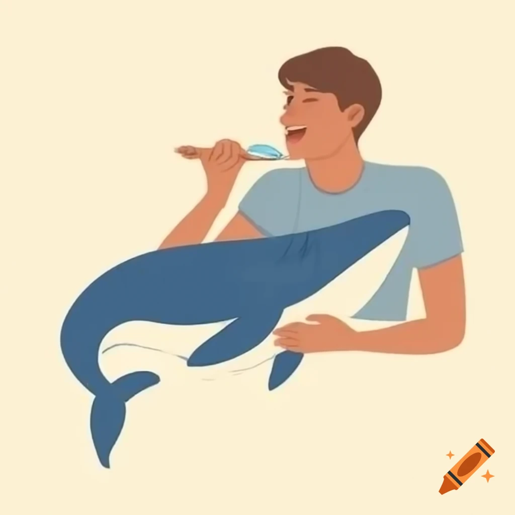 Surreal depiction of a man consuming a whale