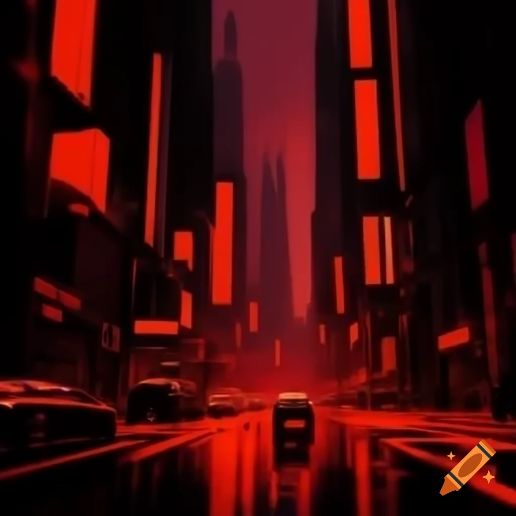 Abstract red and black cityscape in a dimensional style