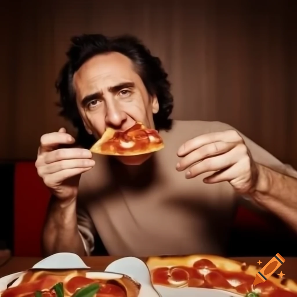 Nicolas Cage enjoying a slice of pizza