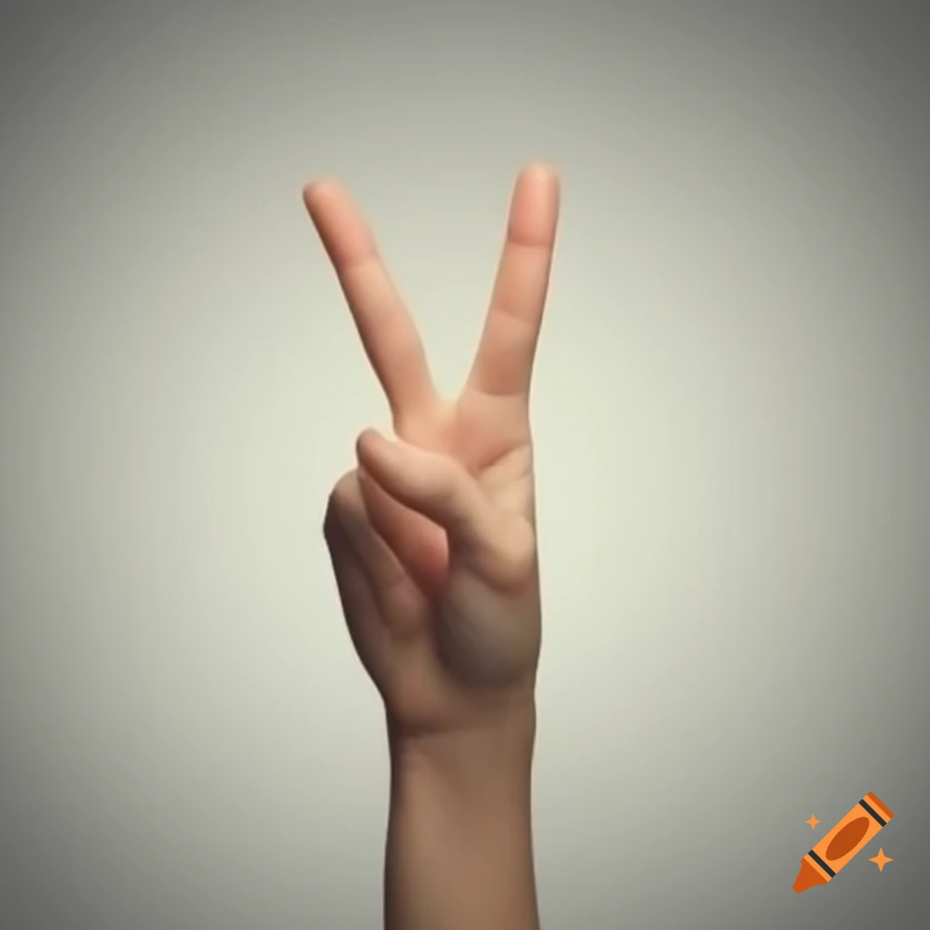 Female arm and hand making peace sign