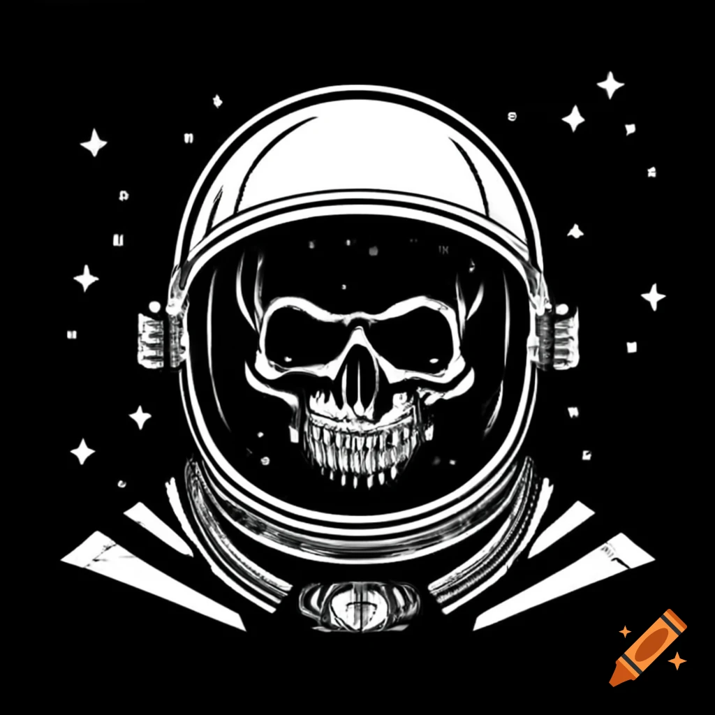 Skeletal astronaut in space with starry background