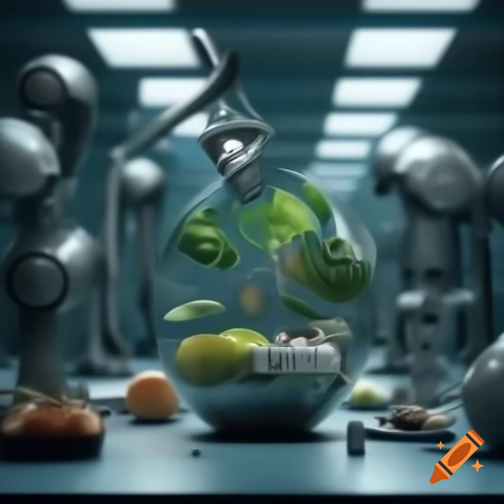 Futuristic healthy food presented in a lab setting