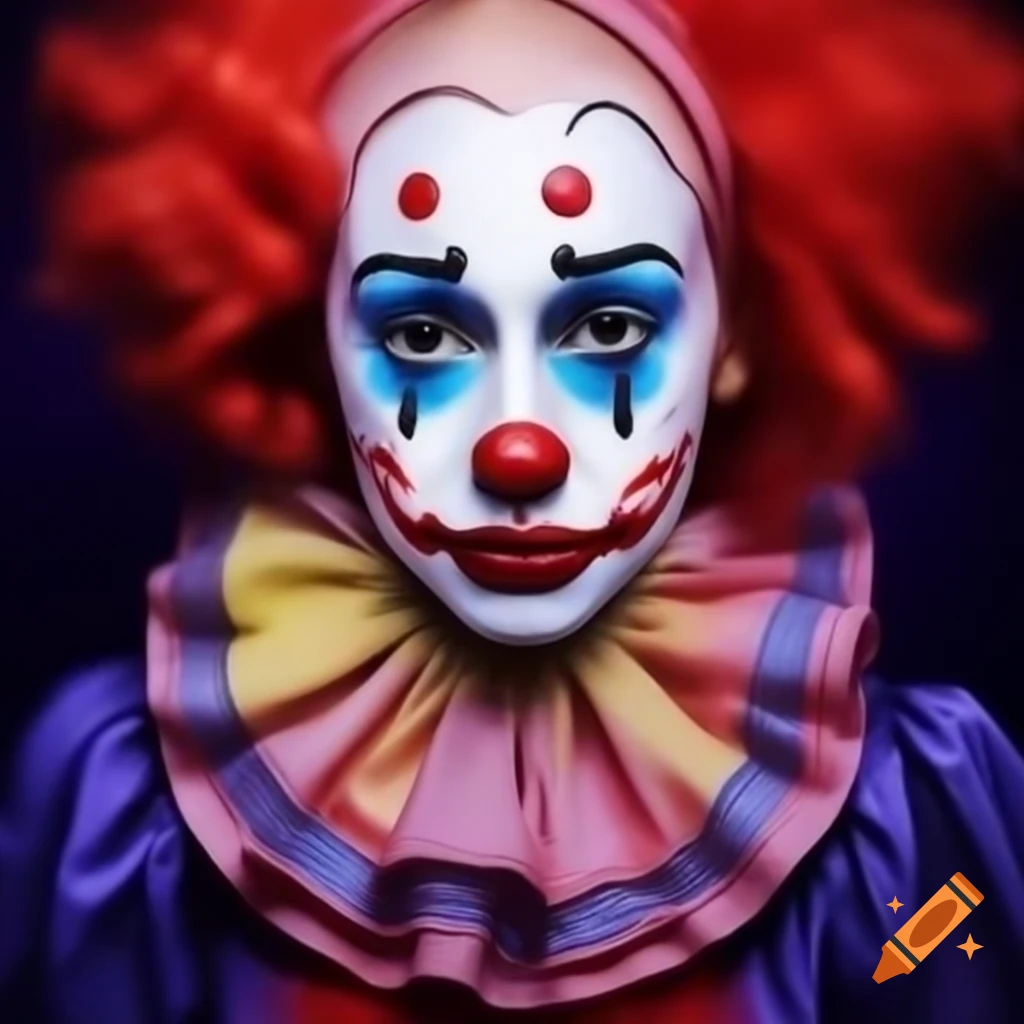 Woman with vibrant clown face paint