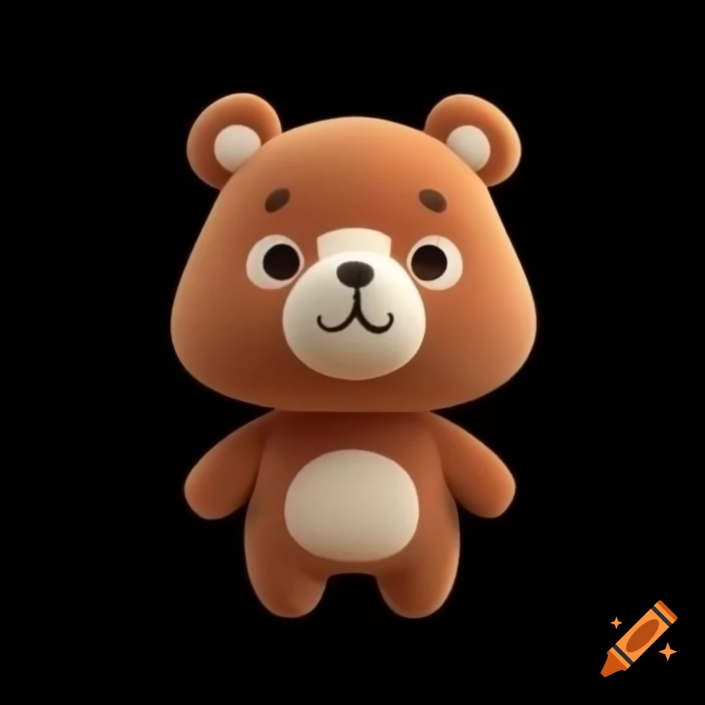 Cute Bear Plush Toy In 3d Anime Style On Black Background On Craiyon