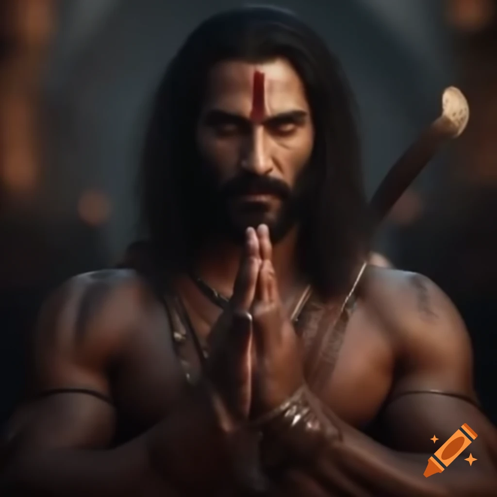 Valiant warrior Karna greeting Brahmins respectfully, charity depicted