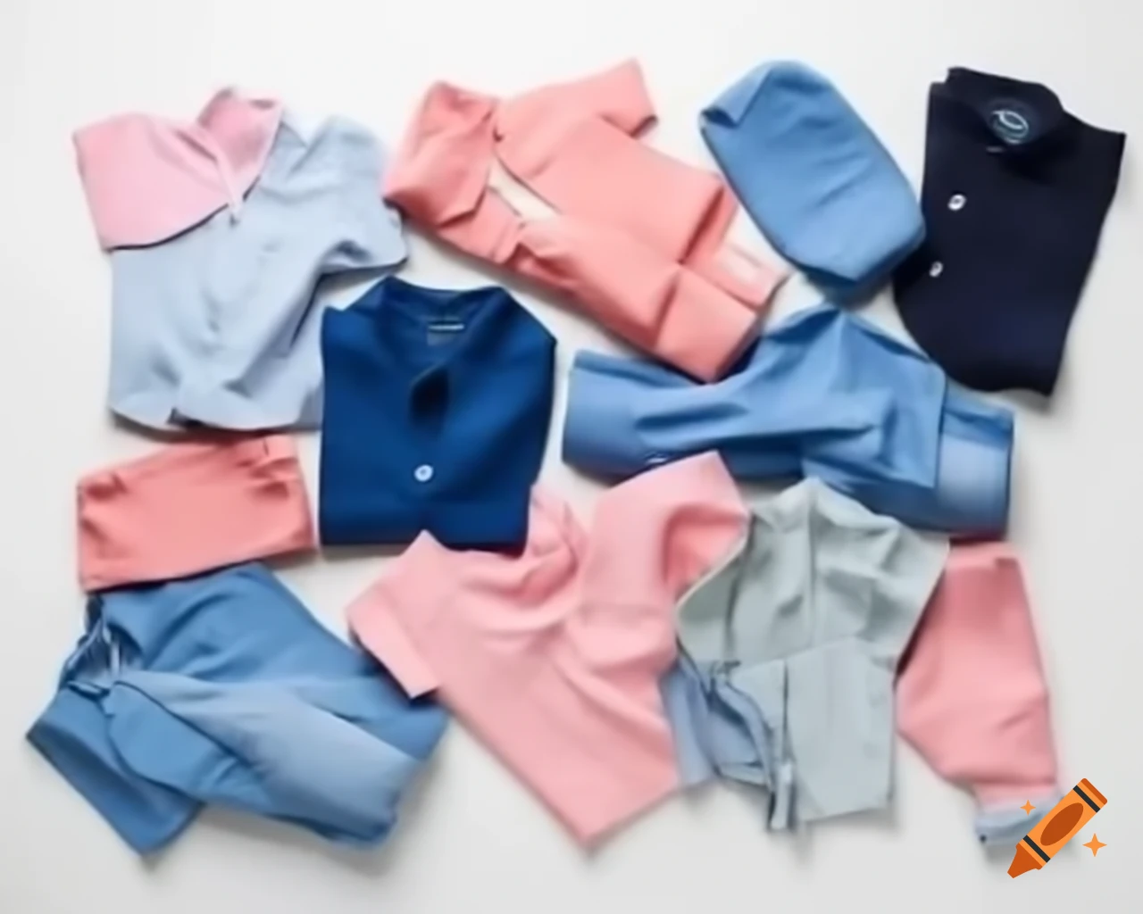 Variety of clothing items displayed on white background