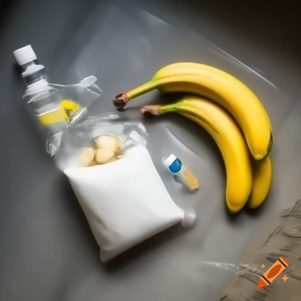 Mixing chemicals with banana in plastic bag for experimental purposes