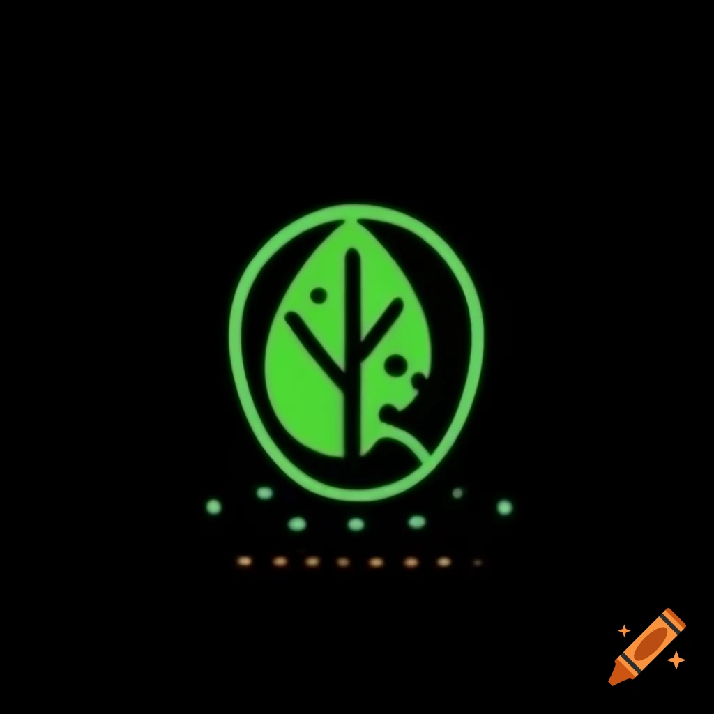 Logo featuring green tree leaf and coffee beans on black background