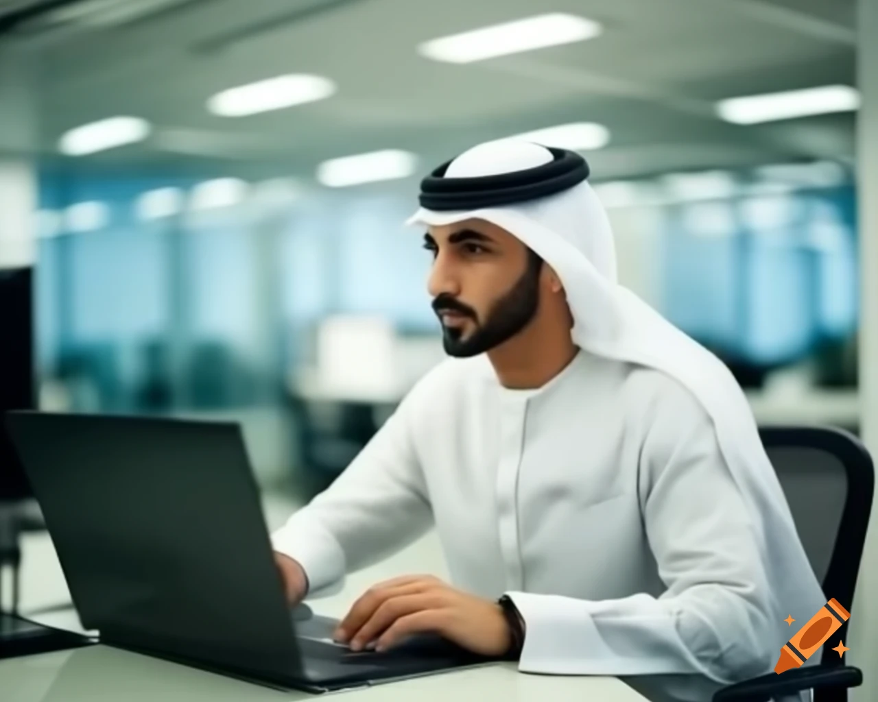 Arab man in professional setting working in an office