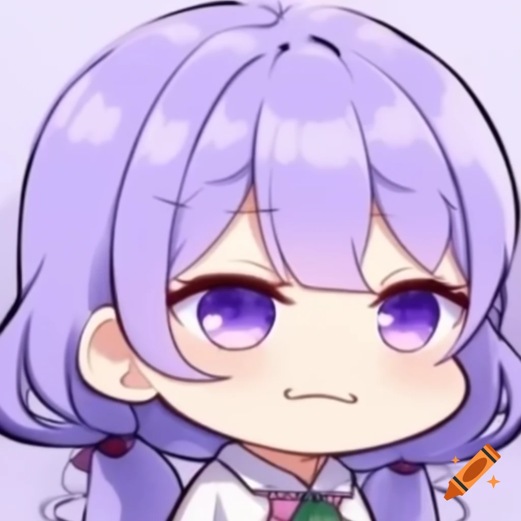 Anime chibi character with lavender hair in winter attire