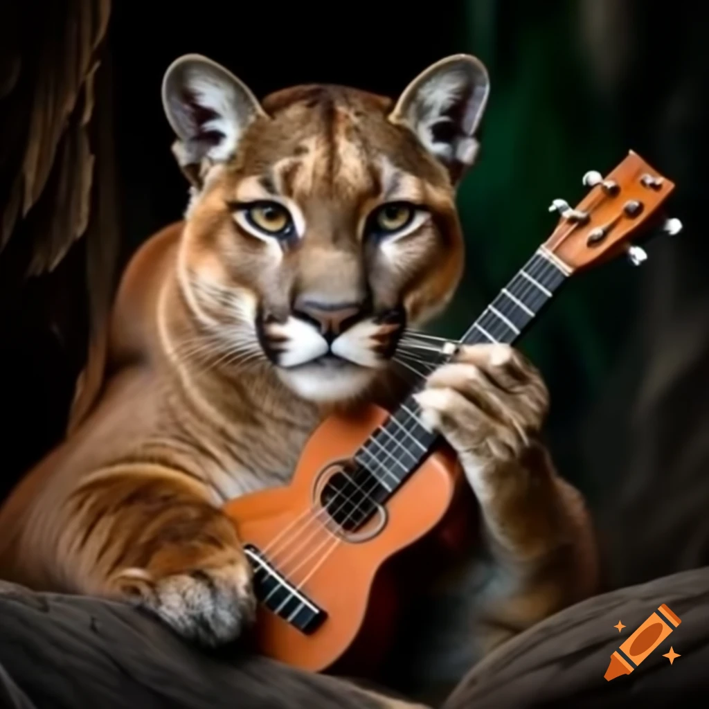 Cougar playing ukulele