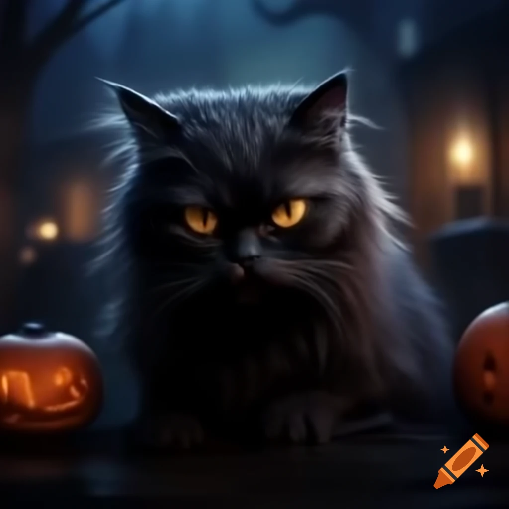 Spooky black cat with an eerie appearance