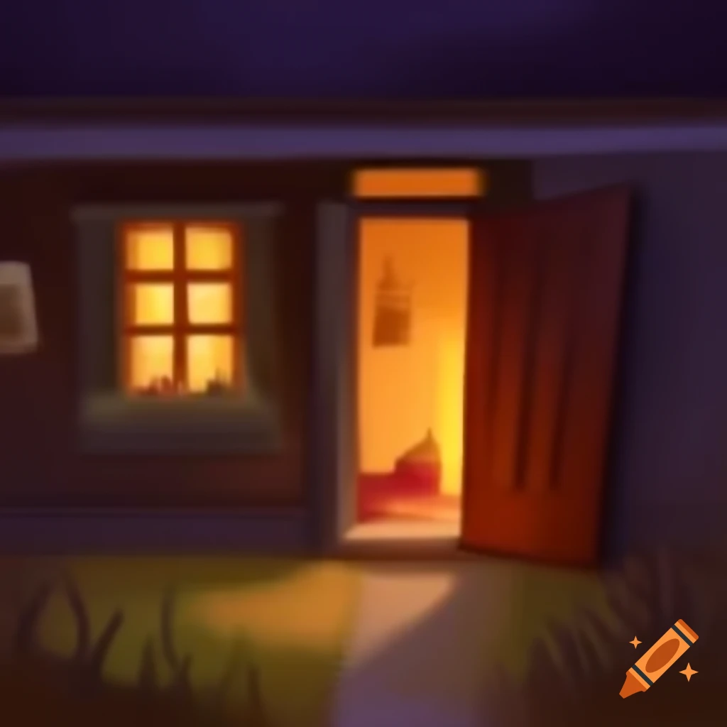 Digital painting of cozy house with open door inviting warmth