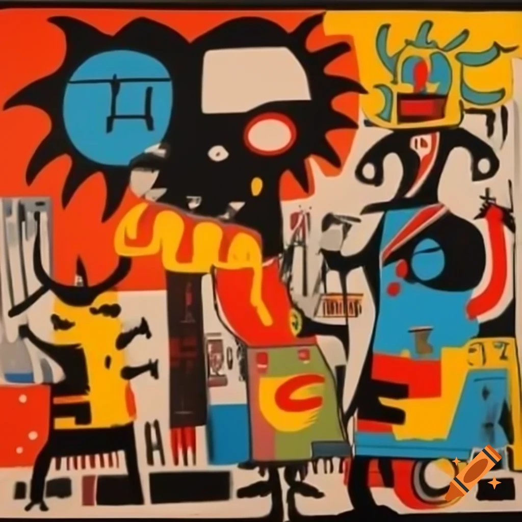 Medieval creatures painted in Jean-Michel Basquiat style