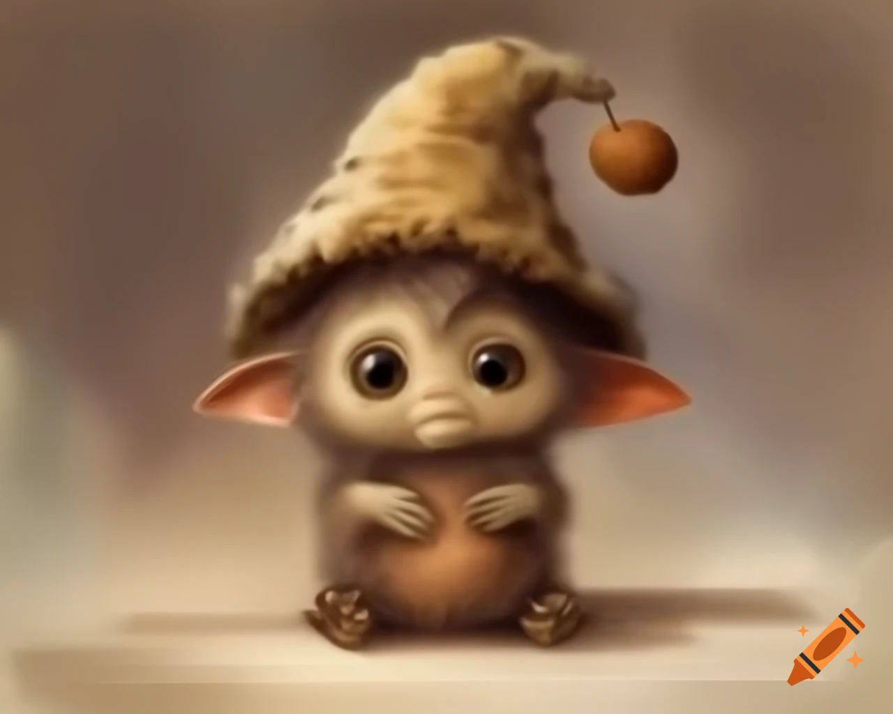 Brown skinned baby wearing gum nut hat in watercolor storybook style