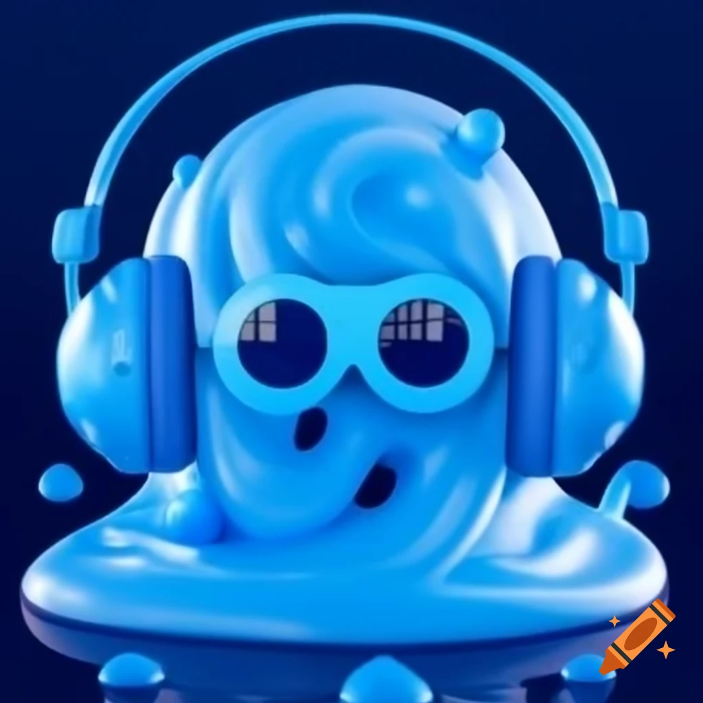 Blue slime character wearing headphones