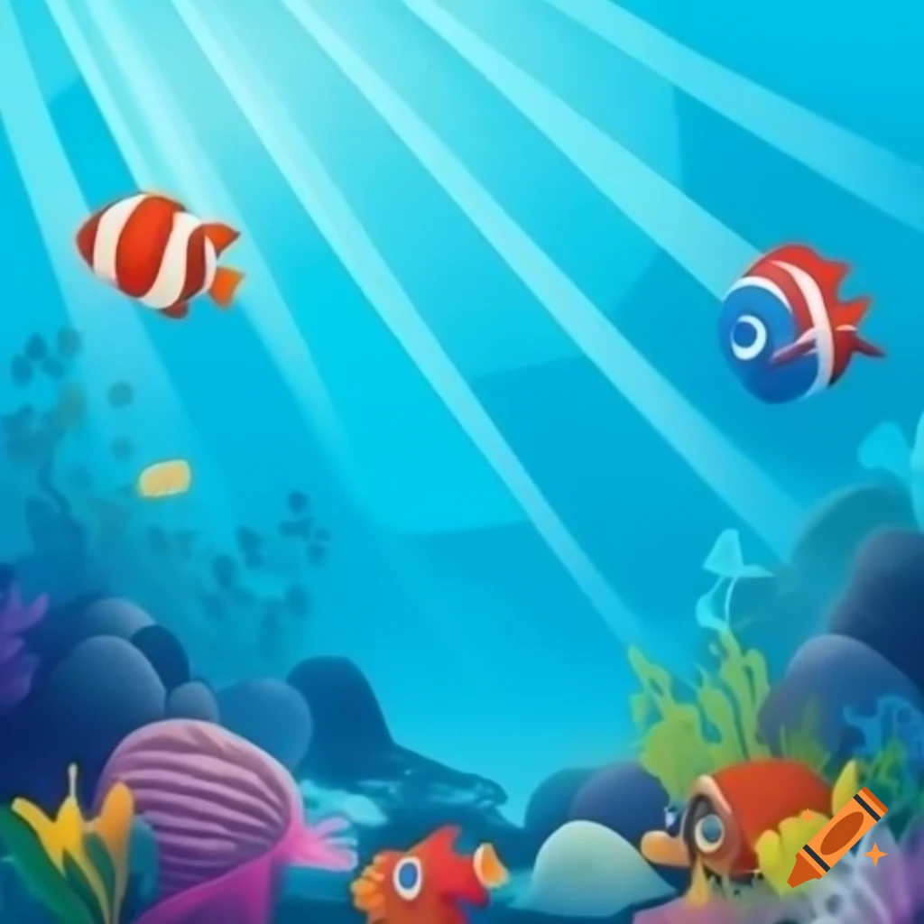 Colorful cartoon underwater background with marine life
