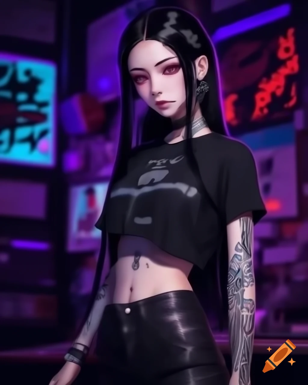 Edgy punk-inspired young woman in dystopian fashion, anime artwork