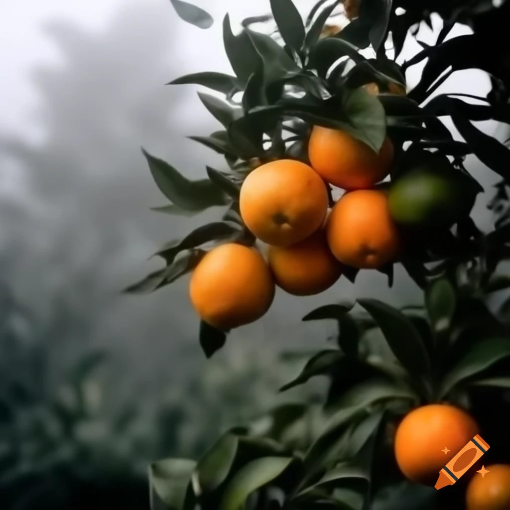 Foggy garden with the scent of oranges
