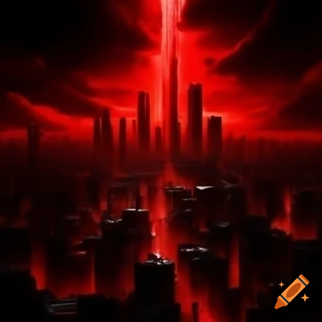 Abstract cityscape in red and black colors