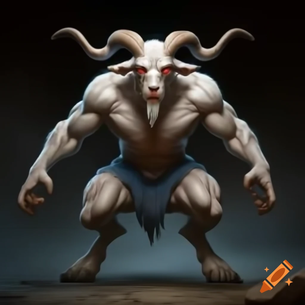 Goat-headed demon with muscular body and tennis shoes in realistic depiction