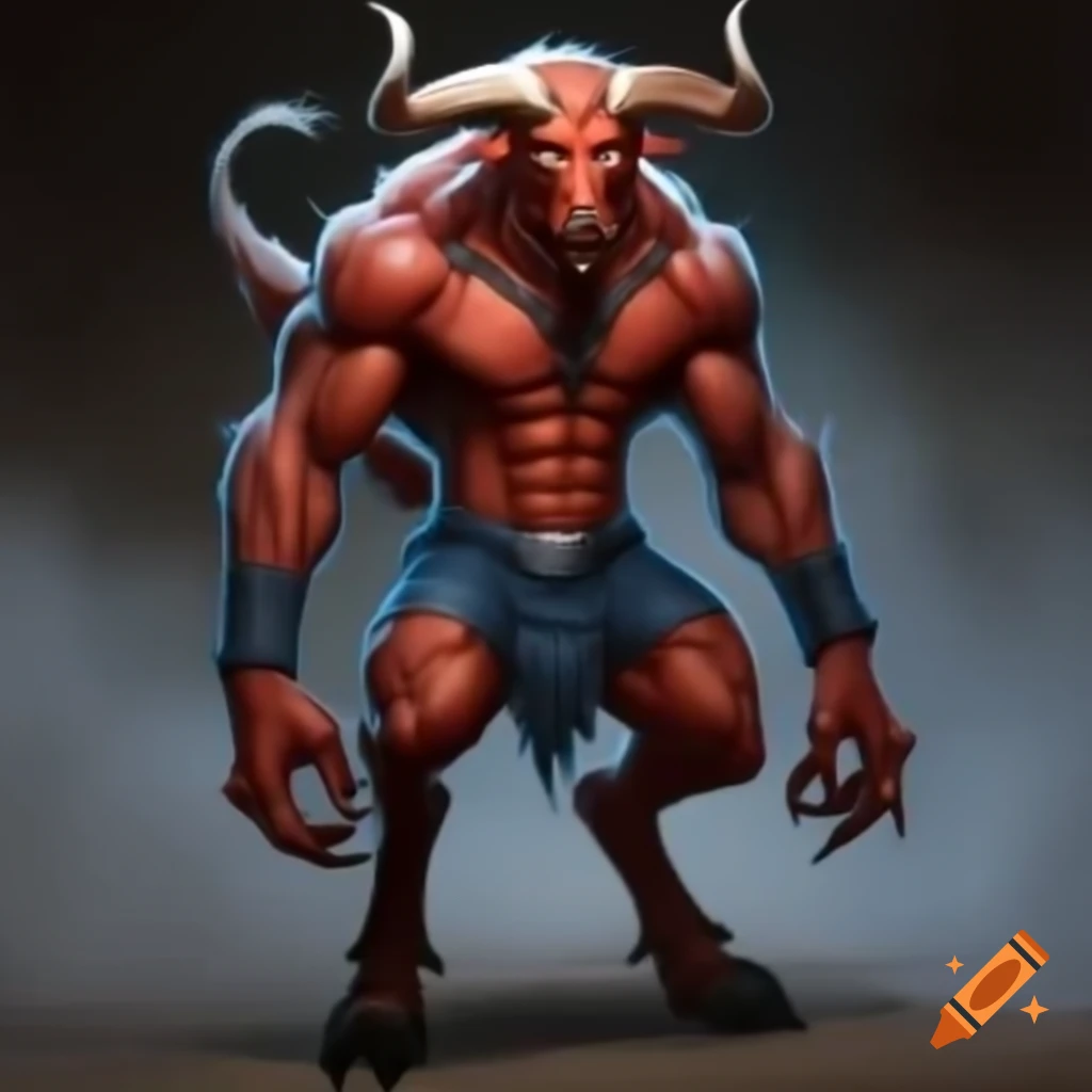 Strong goat-headed demon with large horns and muscular legs wearing tennis shoes