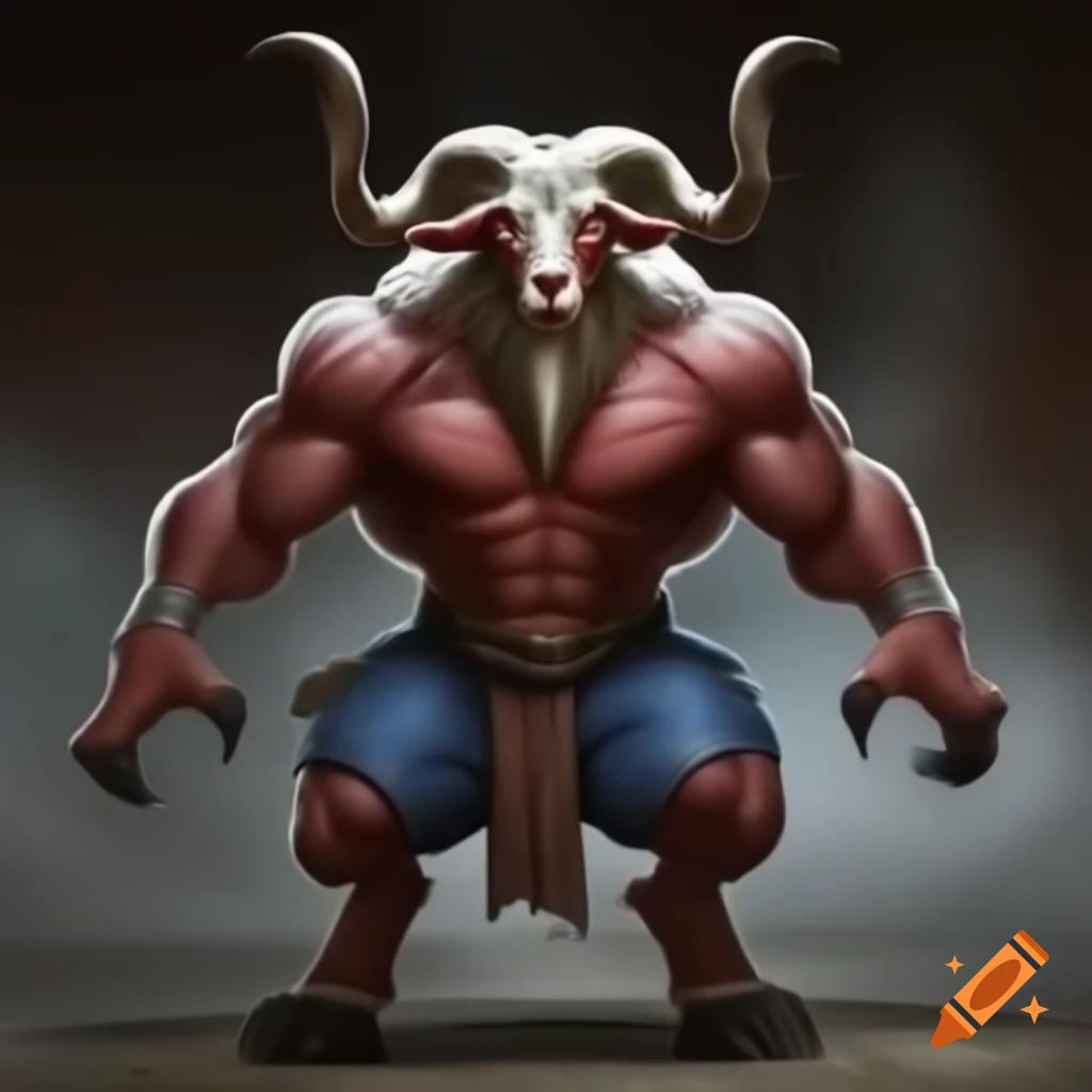 Goat-headed demon with large horns and muscular build in standing posture