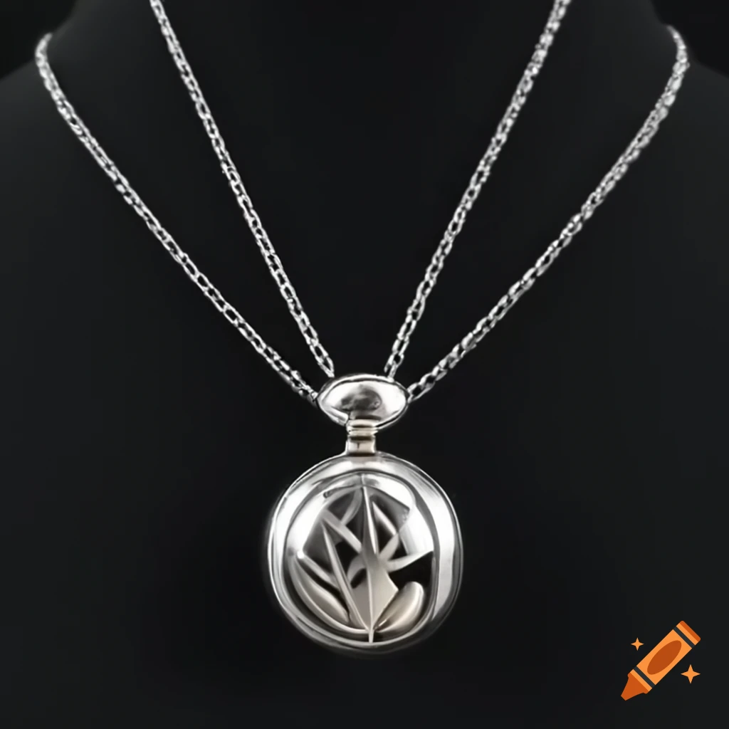 Silver orb necklace pendant with plant-like designs