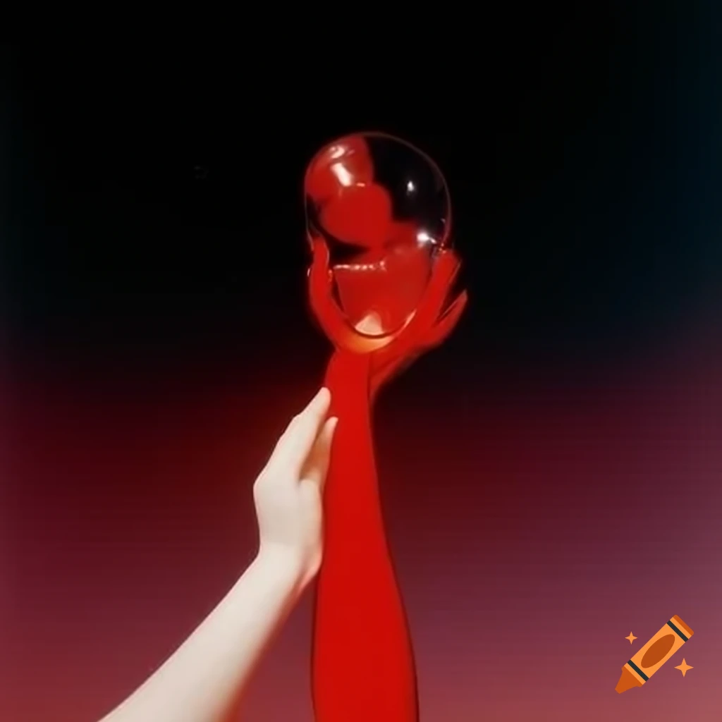 Pop surreal photography featuring red glass statue from the 2000s