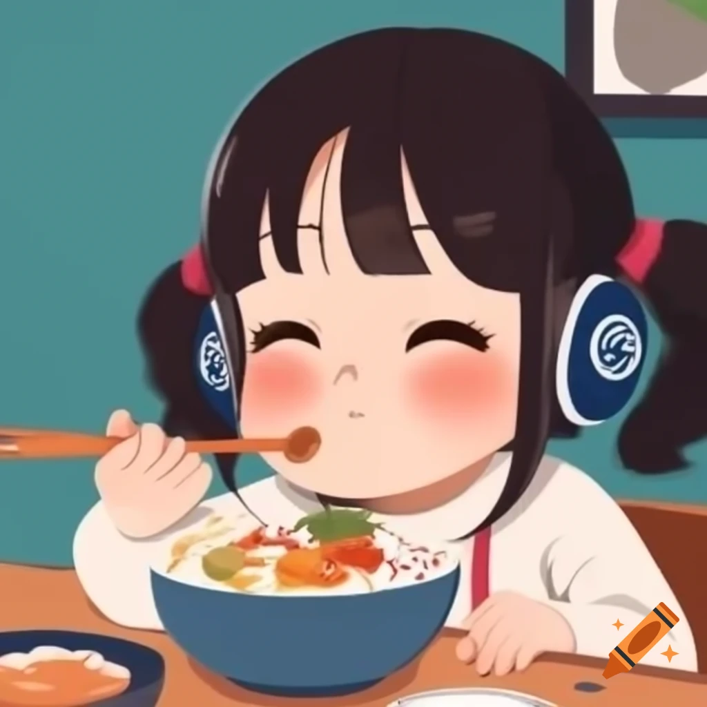 Korean girl playfully interacting with earphones