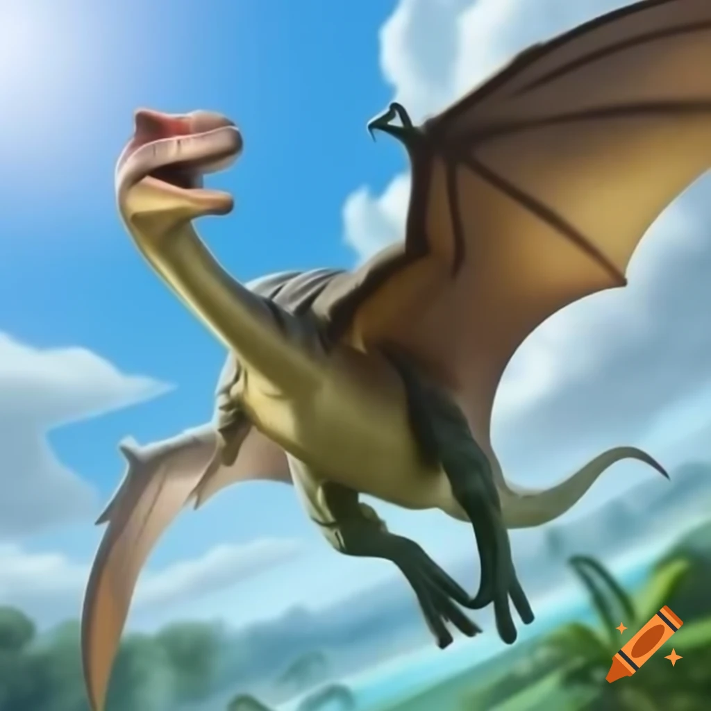 Flying dinosaur soaring through the sky