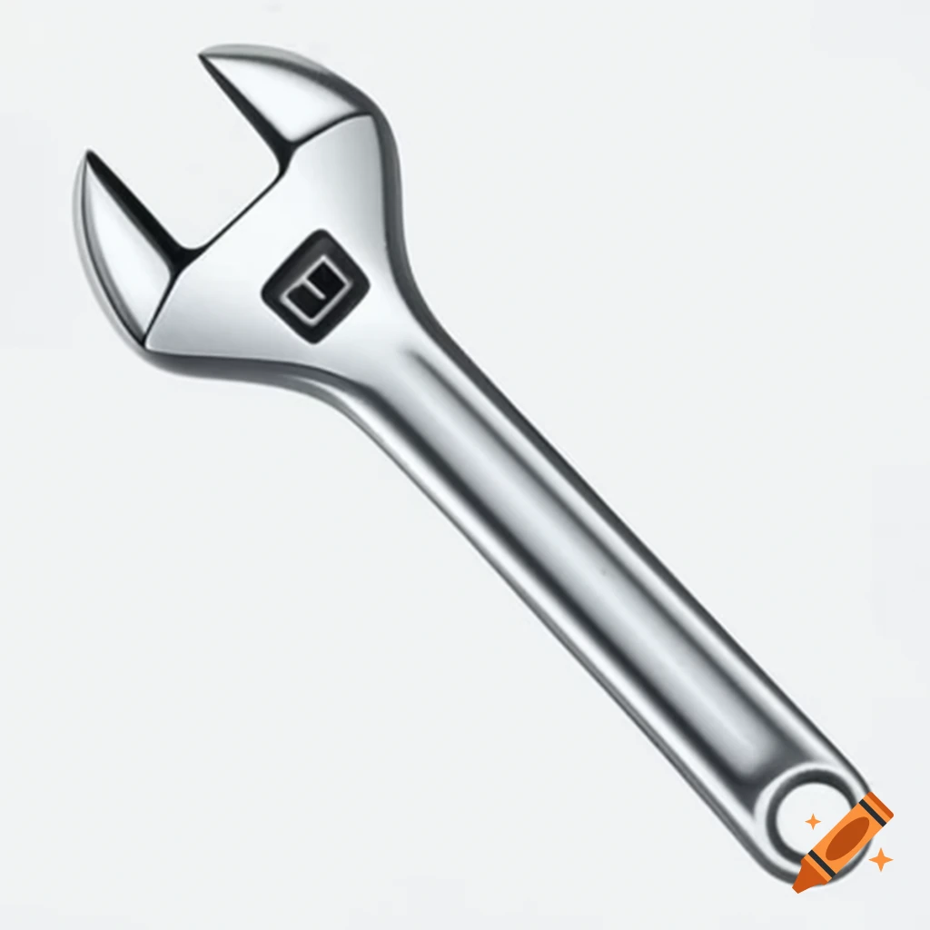 Realistic 3D chrome silver wrench design