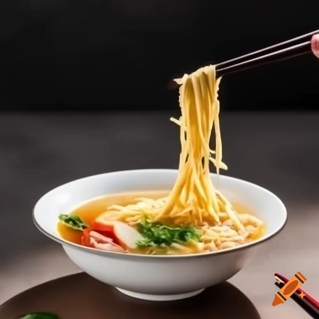 Clear noodle soup in a bowl