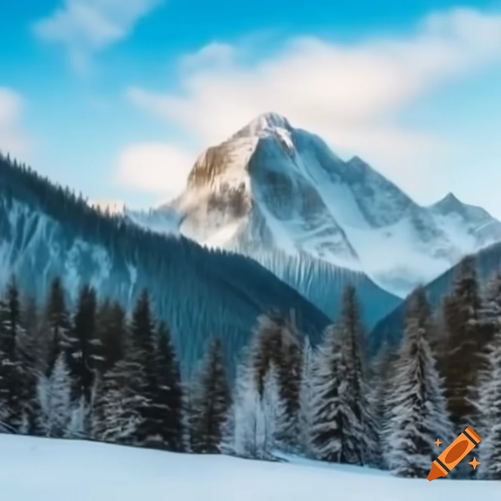 Winter mountain landscape with snow-covered trees