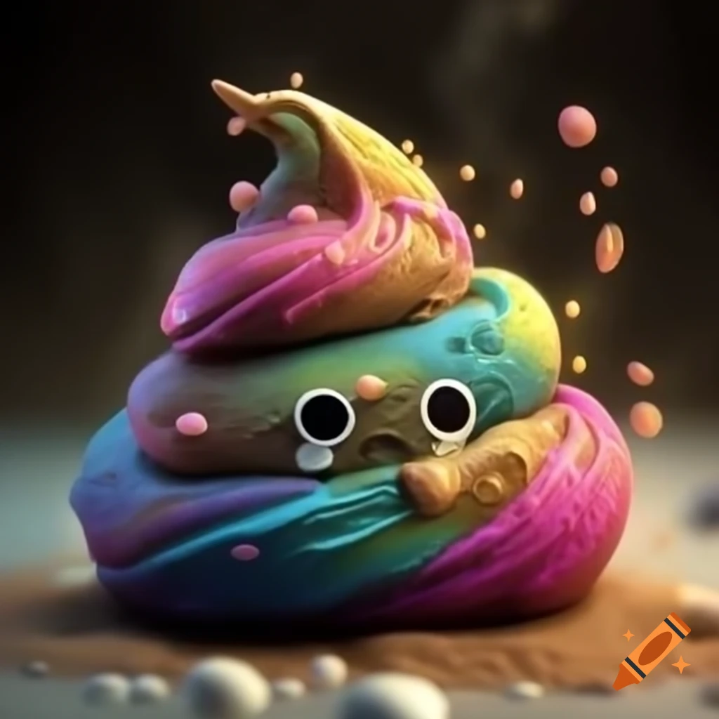 Unicorn with sad face pooping colorful magical substance