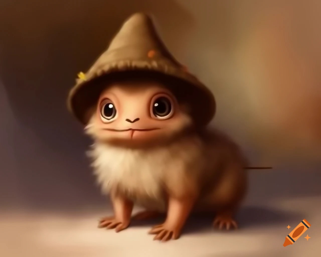 Cute brown-skinned child with gum nut hat in Beatrix Potter watercolor style