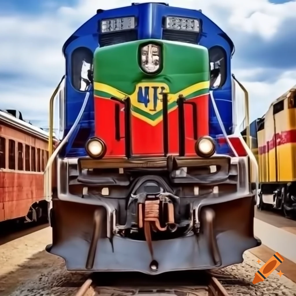 EMD F40PH locomotive painted in red, blue, and green stripes