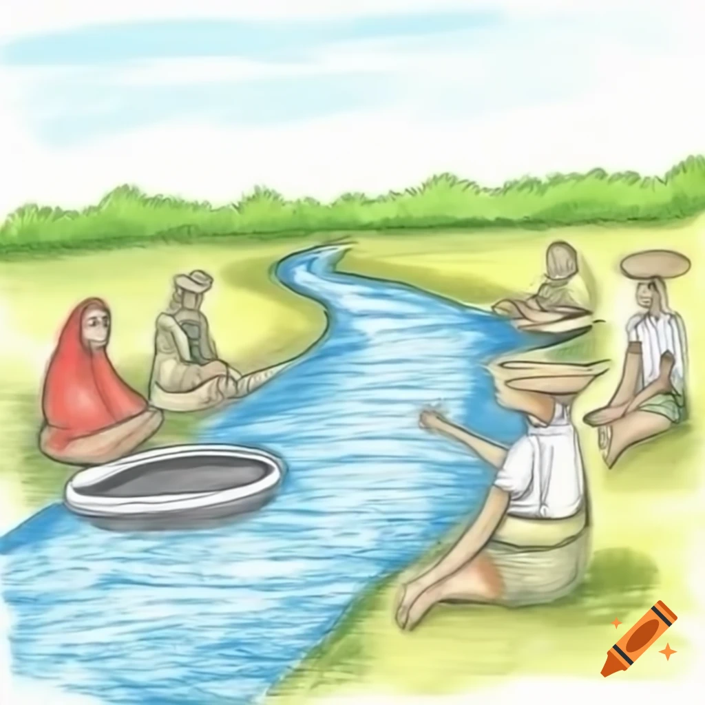 Drawing of river current with people from a basin committee